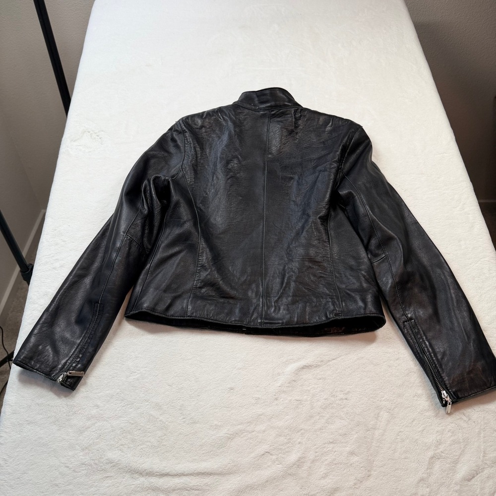 Wilsons‎ Leather Pelle Studio Jacket Womens M Black Good Zip Mock Neck Moto - Picture 8 of 8